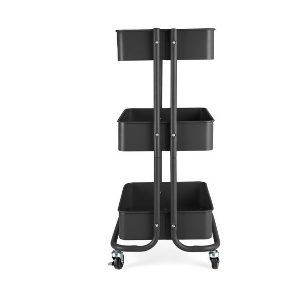 Fekete fém gurulós polcos állvány 43x35 cm Grena – Compactor-image-2