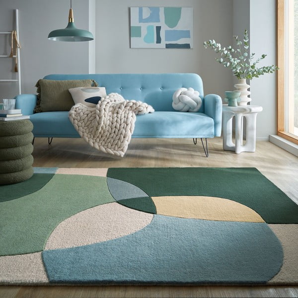 Zöld kézi szövésű gyapjú szőnyeg 120x170 cm Glow Green & Blue – Flair Rugs-image-1