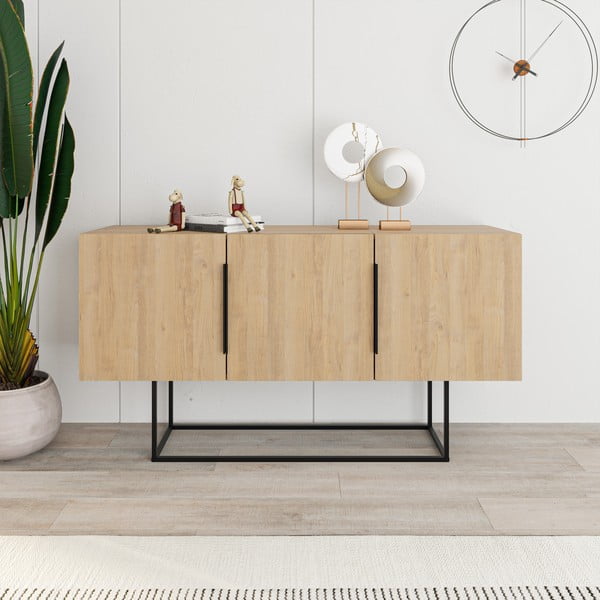 Natúr színű alacsony komód tölgyfa dekorral 150x80 cm Titan – Marckeric-image-4