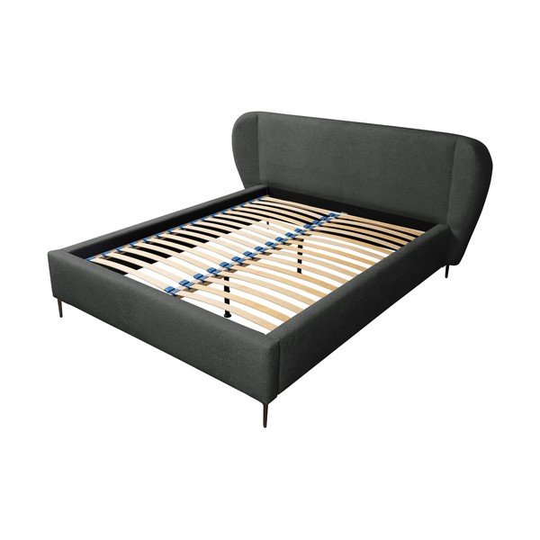 Sötétszürke kárpitozott franciaágy ágyráccsal 180x200 cm Makana – Makamii-image-1