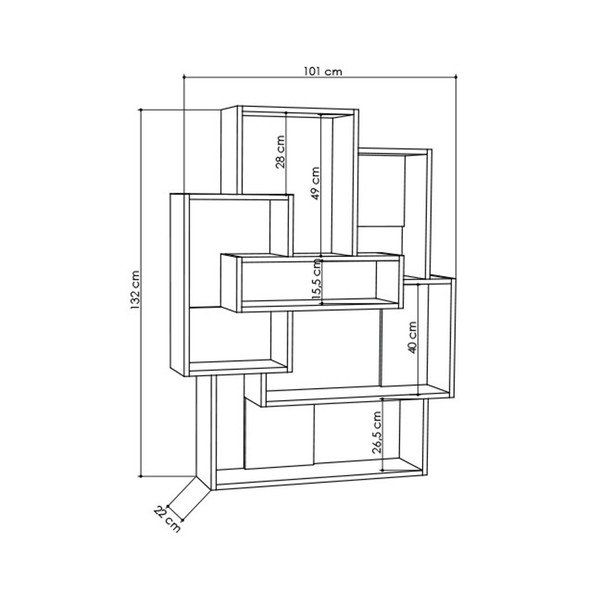 Barce White Oak fehér könyvespolc, tölgyfamintás részletekkel-image-2