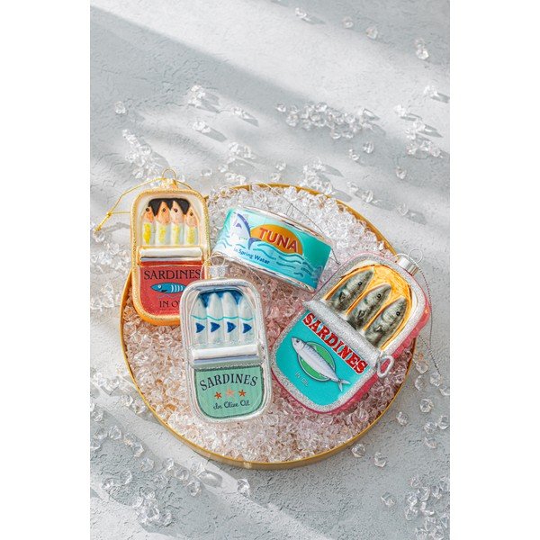 Üveg karácsonyfadísz 7 cm Can of Sardines – Sass & Belle-image-4