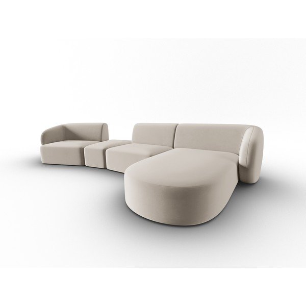 Bézs bársony sarokkanapé (jobb oldali-heverő résszel) Paolo – Milo Casa-image-2