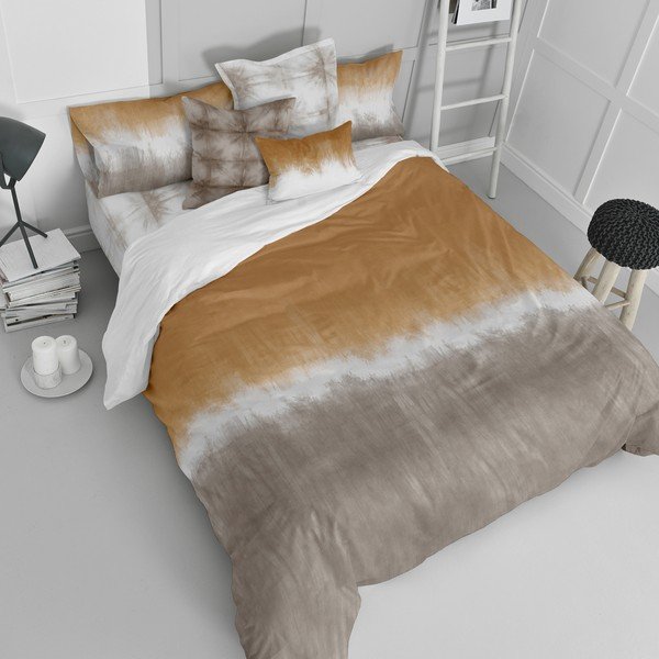 Fehér-barna egyszemélyes pamut paplanhuzat 140x200 cm Tie dye – Blanc-image-1
