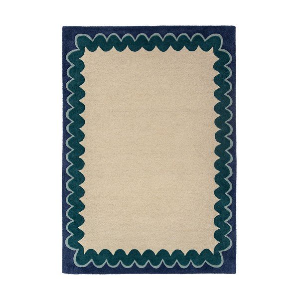 Natúr színű-kékeszöld kézi szövésű gyapjú szőnyeg 160x230 cm Wiggle Wool – Flair Rugs