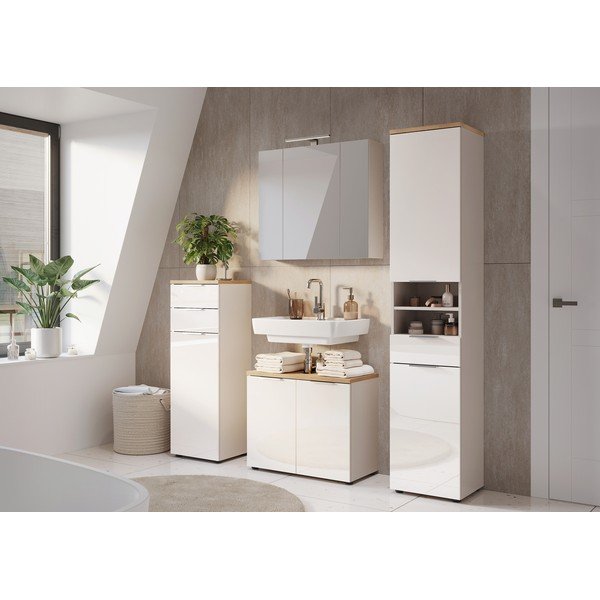 Krémszínű fényes magas-keskeny fürdőszoba szekrény 39x190 cm Tavira – Germania-image-1