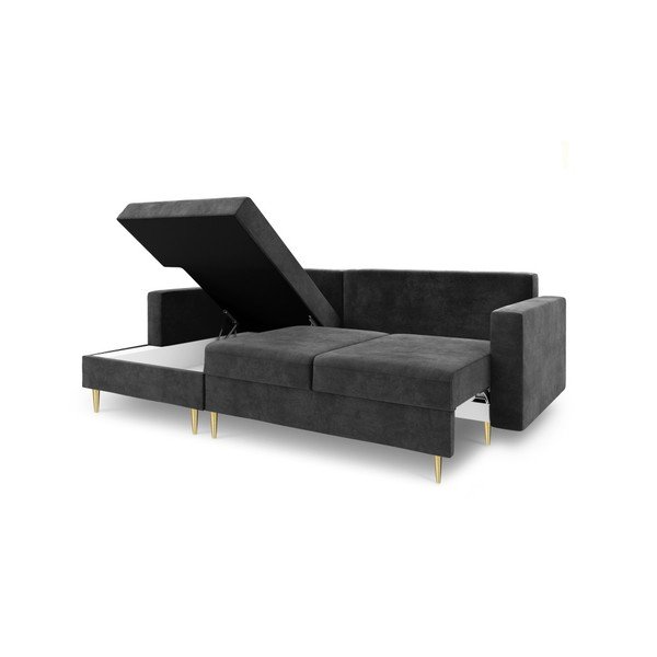 Muguet sötétszürke kinyitható kanapé ágyneműtartóval, bal oldali - Mazzini Sofas-image-2