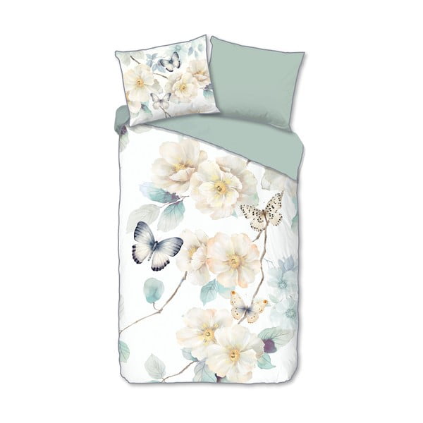 Fehér-zöld egyszemélyes-hosszabbított pamut-szatén ágyneműhuzat 140x220 cm Adiwanya – Descanso