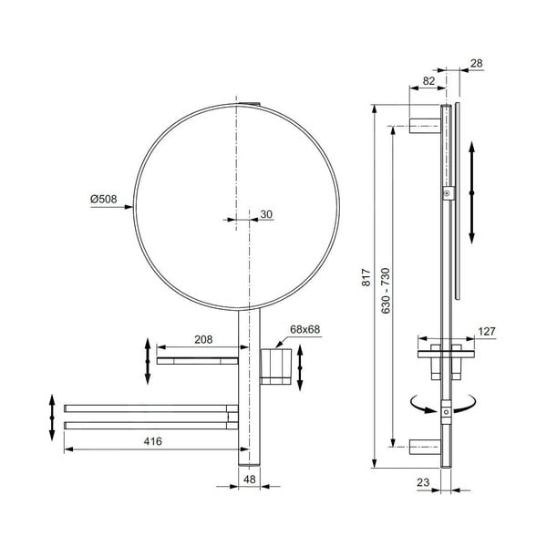 Fali tükör polccal-fogassal ø 51 cm ALU+ – Ideal Standard-image-4