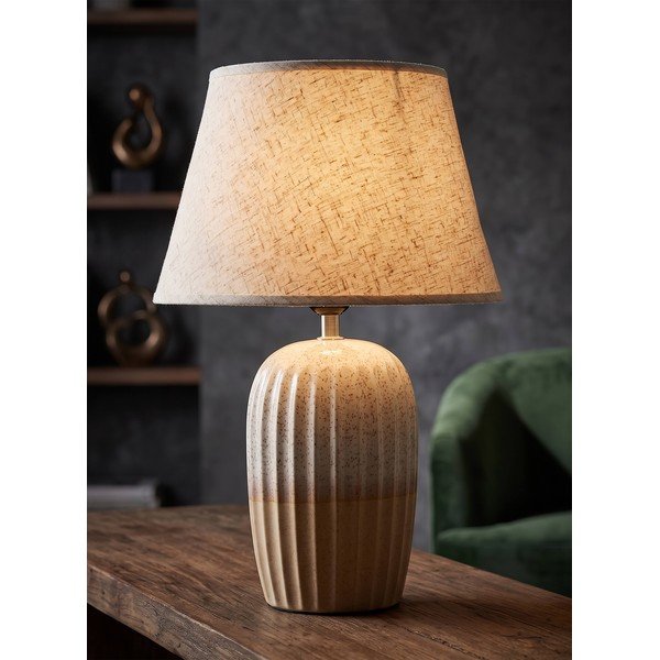Krémszínű kerámia asztali lámpa textil búrával (magasság 44 cm) Japandi – Mauro Ferretti-image-1