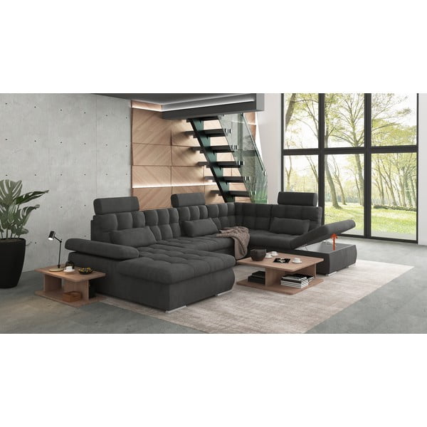 Antracitszürke kinyitható tárolóhelyes sarokkanapé (jobb oldali-U alakú) Merkur – Ropez-image-4