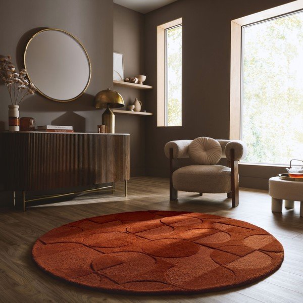Terrakotta színű kézi szövésű gyapjú kerek szőnyeg ø 160 cm Gigi – Flair Rugs-image-1