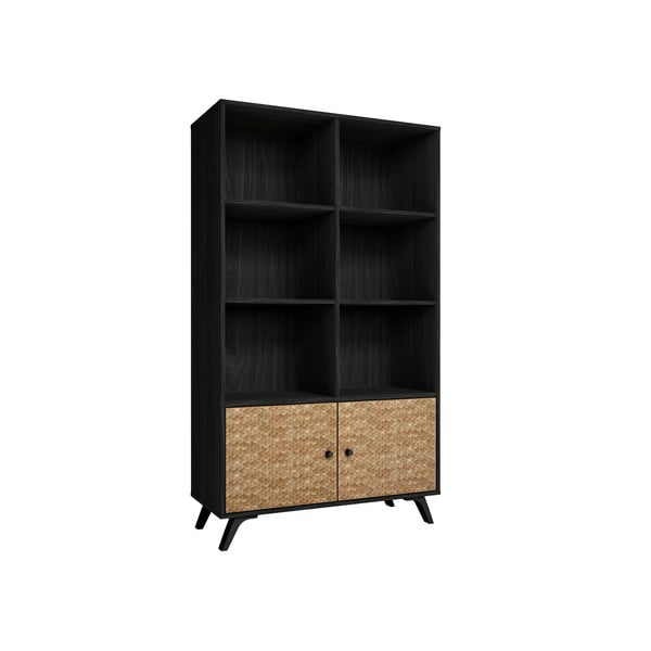 Fekete könyvespolc egzotikus fa dekorral 92x160 cm Hanoi - Marckeric-image-2