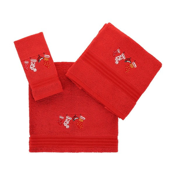 Corap kétrészes piros kéztörlő és fürdőlepedő szett - Confetti