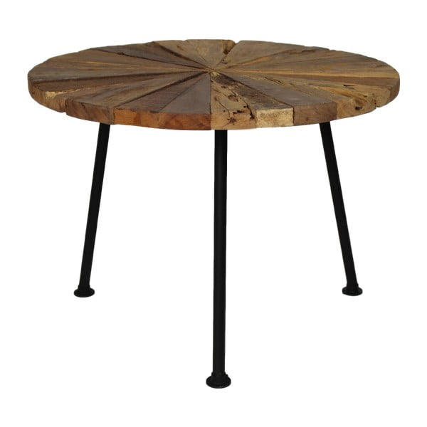 Sun Stick kisasztal teakfa asztallappal és fekete lábakkal, Ø 60 cm - HSM collection
