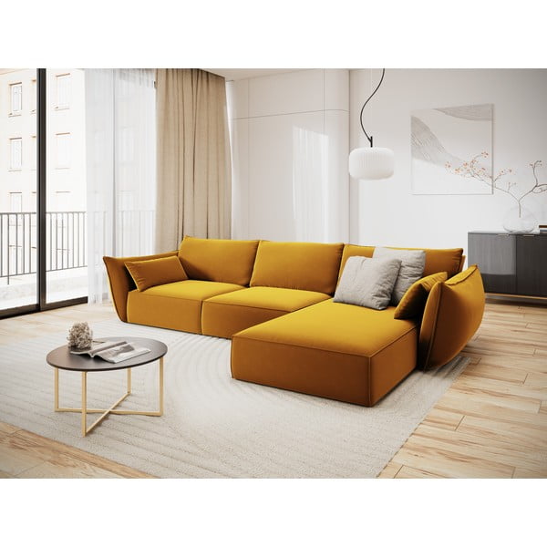 Mustársárga bársony sarokkanapé (jobb oldali-heverő résszel) Vanda – Mazzini Sofas-image-1