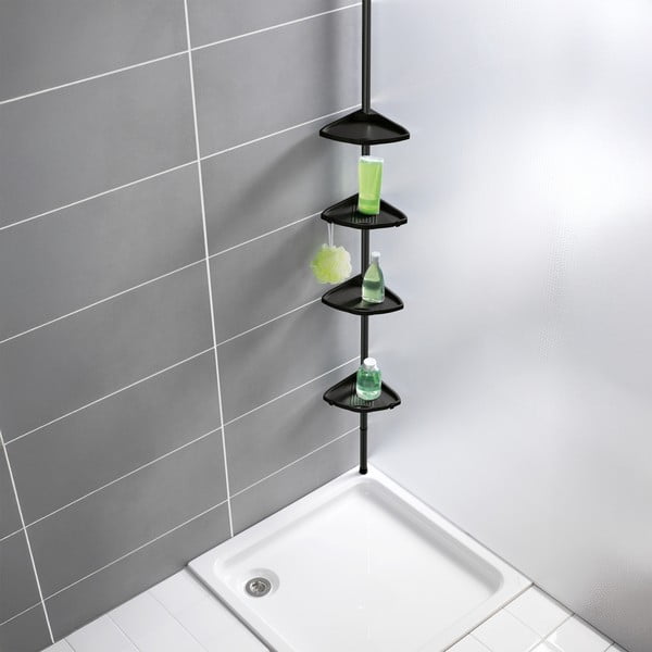 Fekete teleszkópos műanyag fürdőszobai sarokpolc Compact – Wenko-image-1