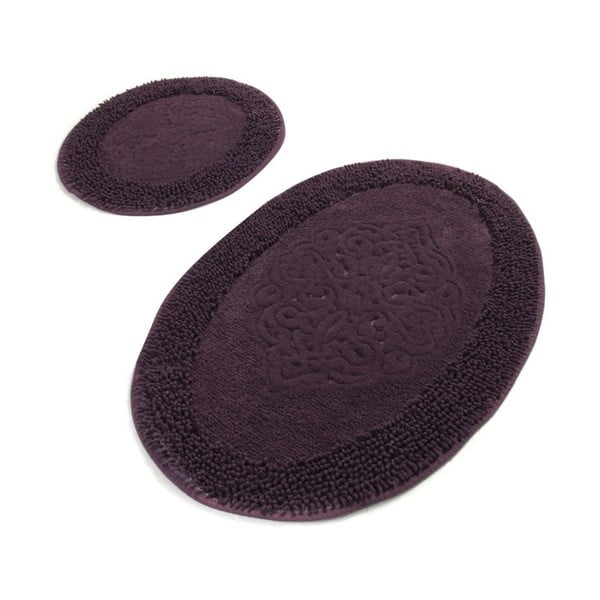 Piante Oval Purple 2 darabos sötétlila pamut fürdőszobai kilépő szett - Confetti Bathmats