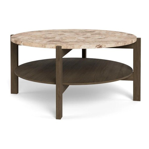 Sötét natúr színű kerek dohányzóasztal márvány asztallappal ø 80 cm Dorsett – Actona-image-3