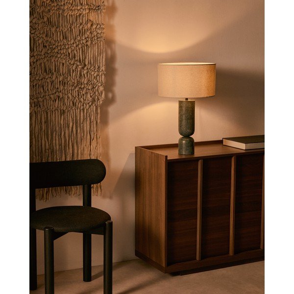 Sötétzöld-bézs márvány asztali lámpa textil búrával (magasság 57 cm) Vex – Kave Home-image-1