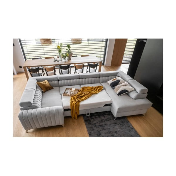 Világosszürke kinyitható-tárolóhelyes sarokkanapé (jobb oldali-U alakú) Louis – ELTAP-image-3