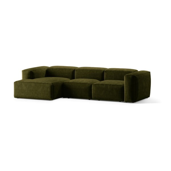 Zöld kordbársony sarokkanapé (bal oldali-heverő résszel) Bergamo – Cosmopolitan Design-image-2