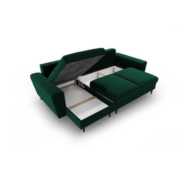Zöld bársony kinyitható tárolóhelyes sarokkanapé Kyoto – Cosmopolitan Design-image-3