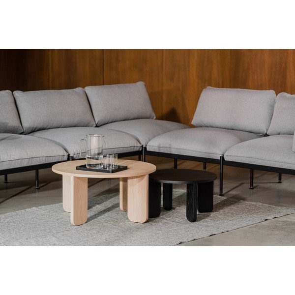 Fekete kerek dohányzóasztal tölgyfa dekoros asztallappal ø 55 cm Kuvu – noo.ma-image-2