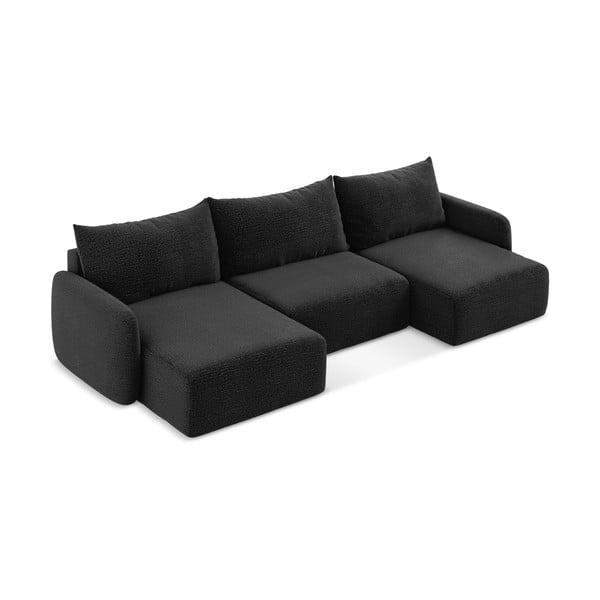 Fekete kinyitható-tárolóhelyes sarokkanapé Kalena – Makamii-image-2