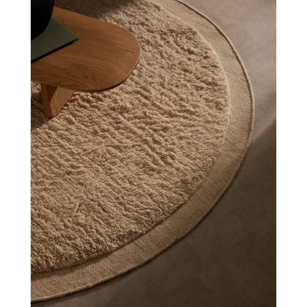 Krémszínű kézi szövésű gyapjú kerek szőnyeg ø 200 cm Marely – Kave Home-image-1