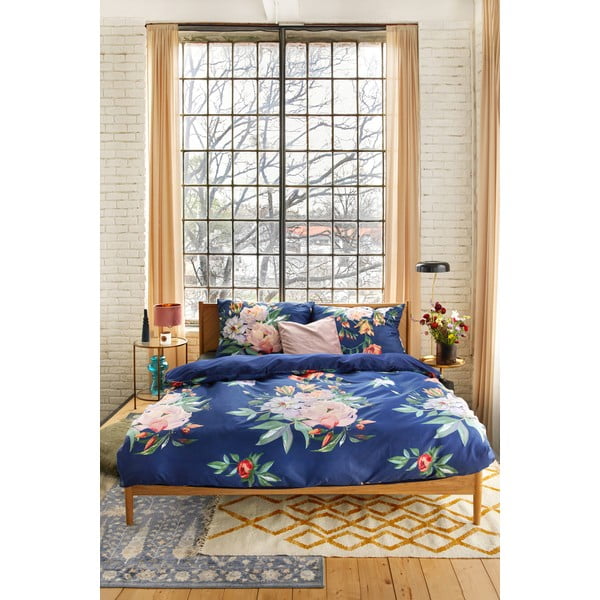 Floret sötétkék kétszemélyes pamutszatén ágyneműhuzat, 200 x 220 cm - Bonami Selection-image-1