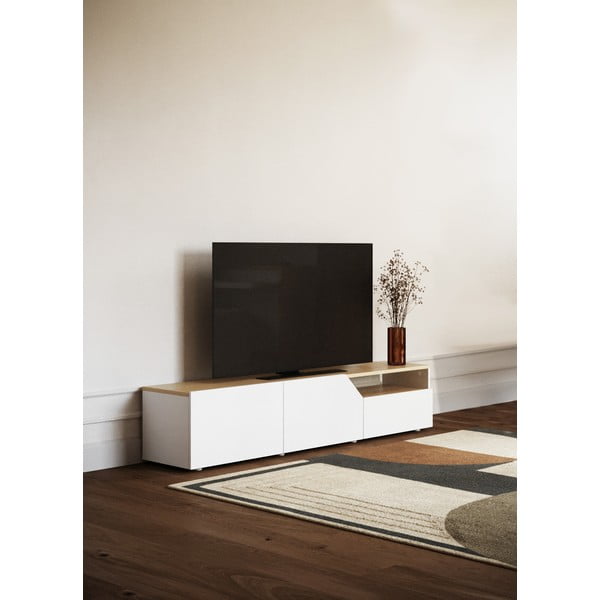 Fehér TV-állvány tölgyfa dekorral 180x38 cm Verone - TemaHome-image-1