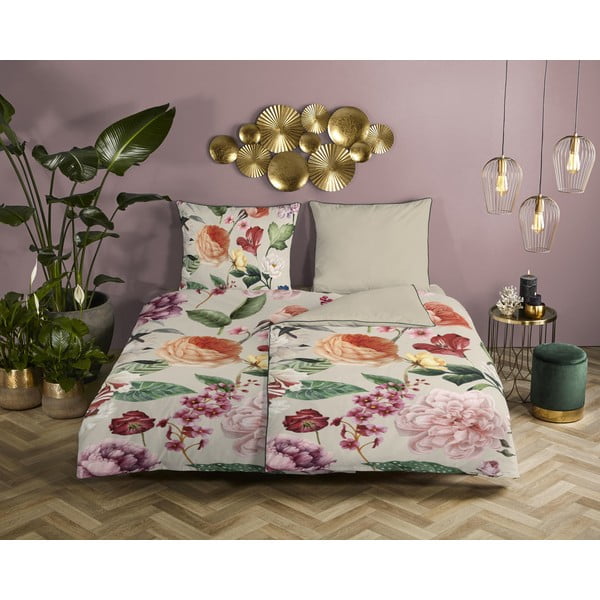 Bézs egyszemélyes pamut-szatén ágyneműhuzat 140x200 cm – Descanso-image-1