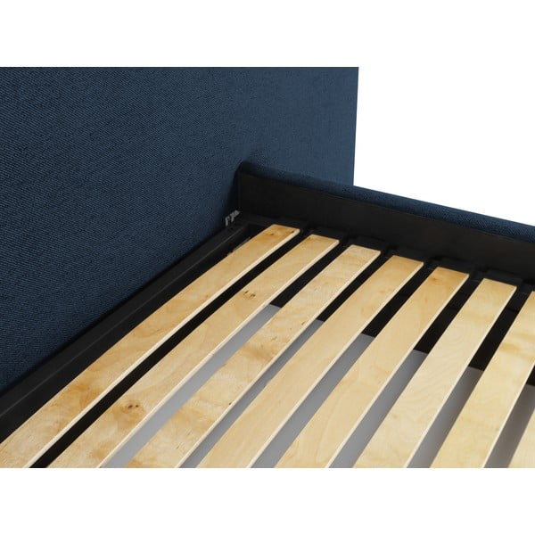 Sötétkék kárpitozott franciaágy tárolóhellyel, ágyráccsal 160x200 cm Walter – Milo Casa-image-4