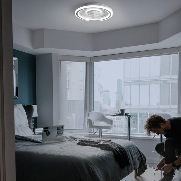 Fehér LED mennyezeti lámpa távirányítóval, ventilátorral Alan – SULION-image-1