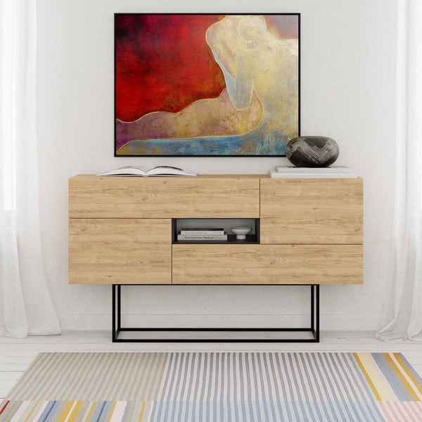 Natúr színű alacsony komód tölgyfa dekorral 145x82 cm Titan – Marckeric-image-1