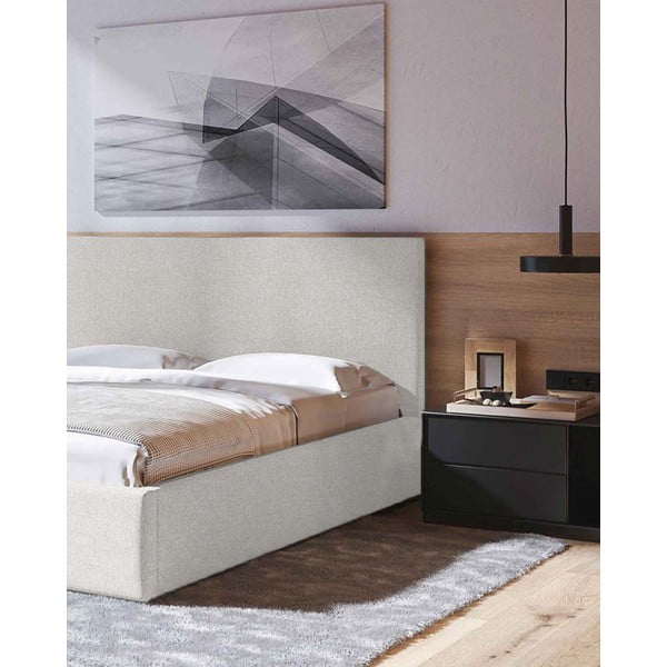 Bézs kárpitozott ágyneműtartós franciaágy ágyráccsal 140x200 cm Bufo – MESONICA-image-4