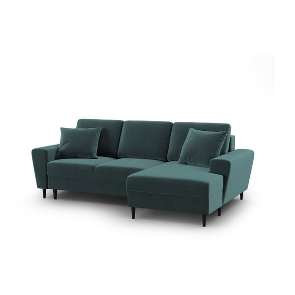 Petróleum színű bársony kinyitható tárolóhelyes sarokkanapé (jobb oldali-heverő résszel) Kyoto – Cosmopolitan Design-image-1