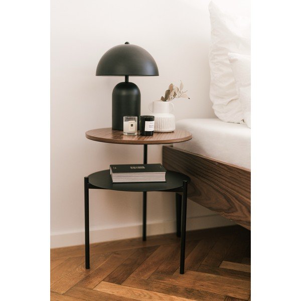 Fekete-sötét natúr színű éjjeliszekrény diófa dekoros asztallappal Tu – noo.ma-image-1