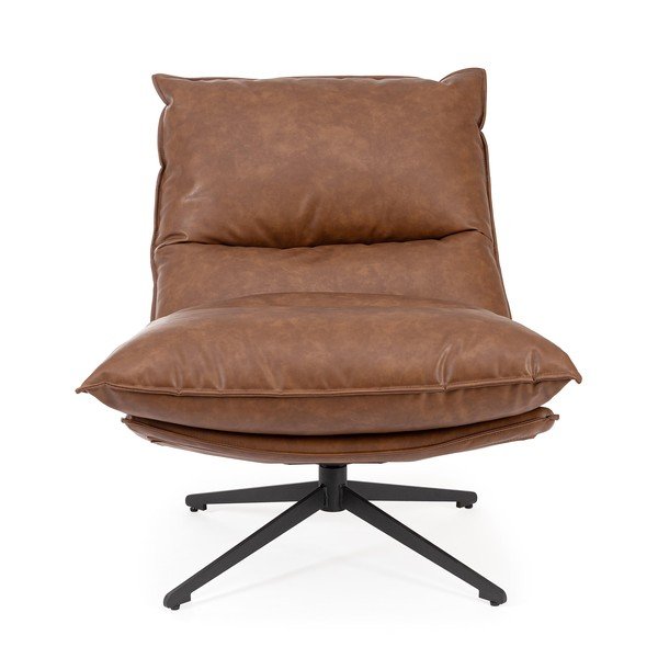 Konyakbarna tárolóhelyes bőrutánzat fotel Alanez – Bizzotto-image-2