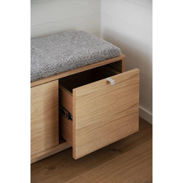 Szürke-natúr színű ülőkés cipőtartó tölgyfa dekorral Confetti – Rowico-image-1