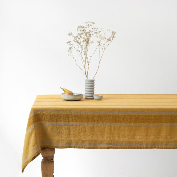 Len asztalterítő 350x350 cm Amber Bronze Stripes – Linen Tales