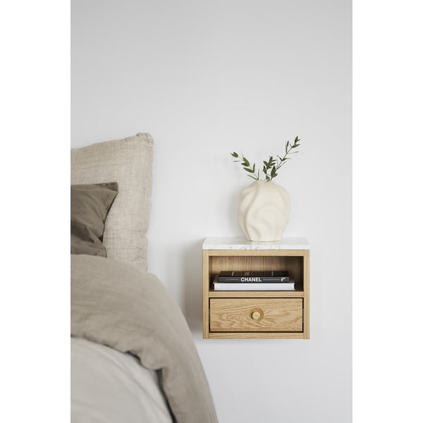 Natúr színű éjjeliszekrény márvány dekoros asztallappal Whitmore – Rowico-image-1