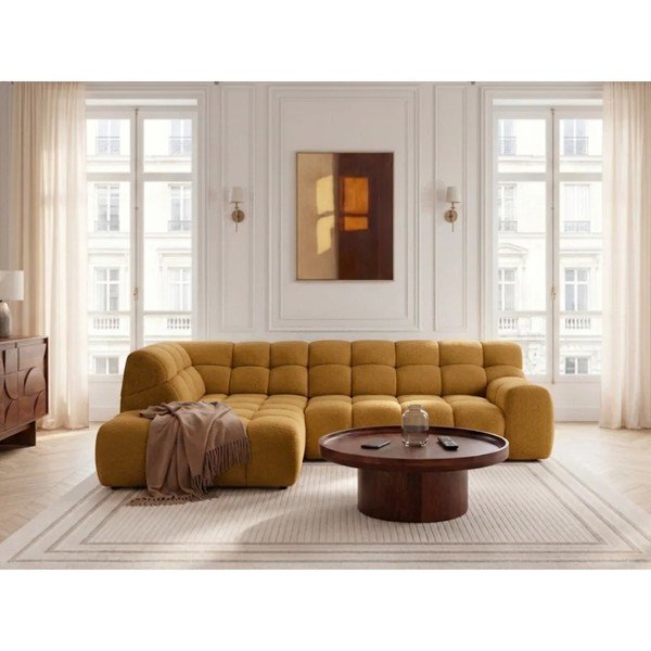 Sárga kinyitható-elektromos ülésállítással sarokkanapé (bal oldali-L alakú) Andre – Bobochic Paris-image-2