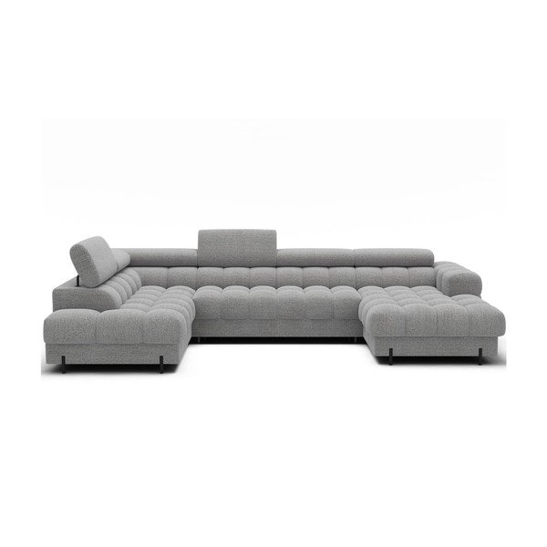 Szürke buklé kinyitható sarokkanapé (bal oldali-U alakú) Feraria – ELTAP