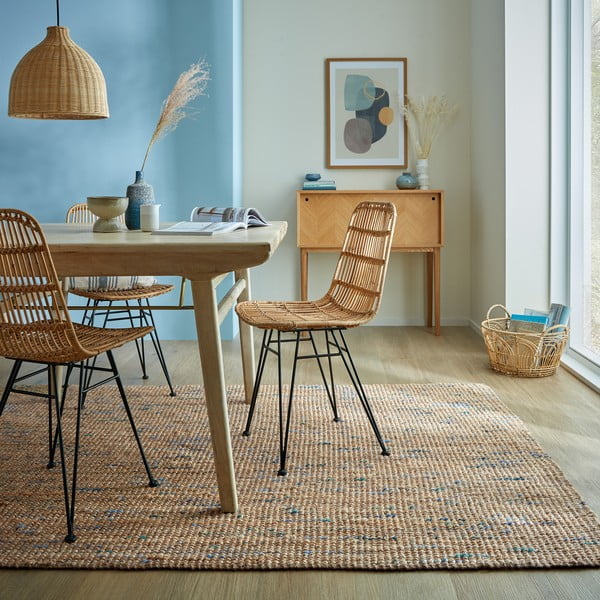 Kék-natúr színű kézi szövésű juta szőnyeg 200x290 cm Jute Boucle Blue – Flair Rugs-image-1