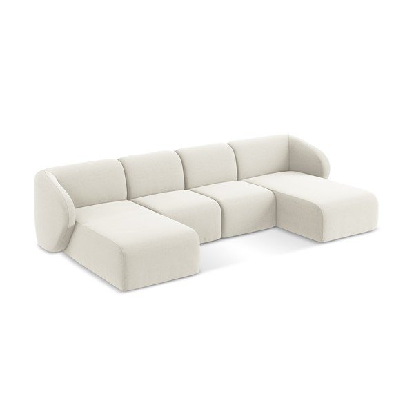 Bézs bársony (U alakú) sarokkanapé Lani – Makamii-image-2