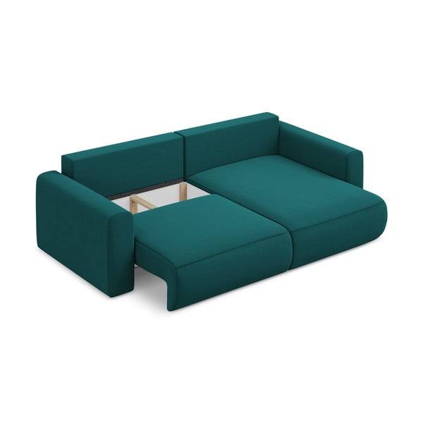 Türkiz bársony kinyitható-tárolóhelyes sarokkanapé (jobb oldali-heverő résszel) Kapua – Makamii-image-4