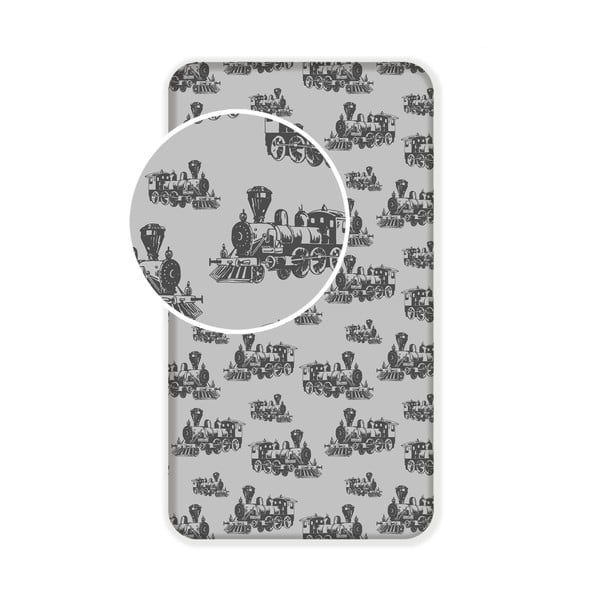 Szürke gumis pamut gyerek lepedő 90x200 cm Train – Jerry Fabrics