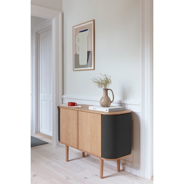 Antracitszürke-natúr színű alacsony komód tölgyfa dekorral 109x75 cm Treasures – UMAGE-image-1